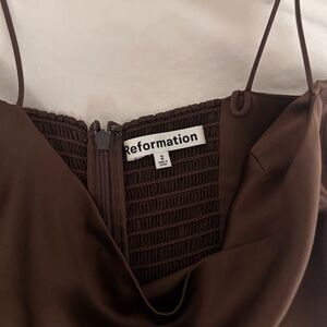 Reformation Frankie Silk Dress Brown